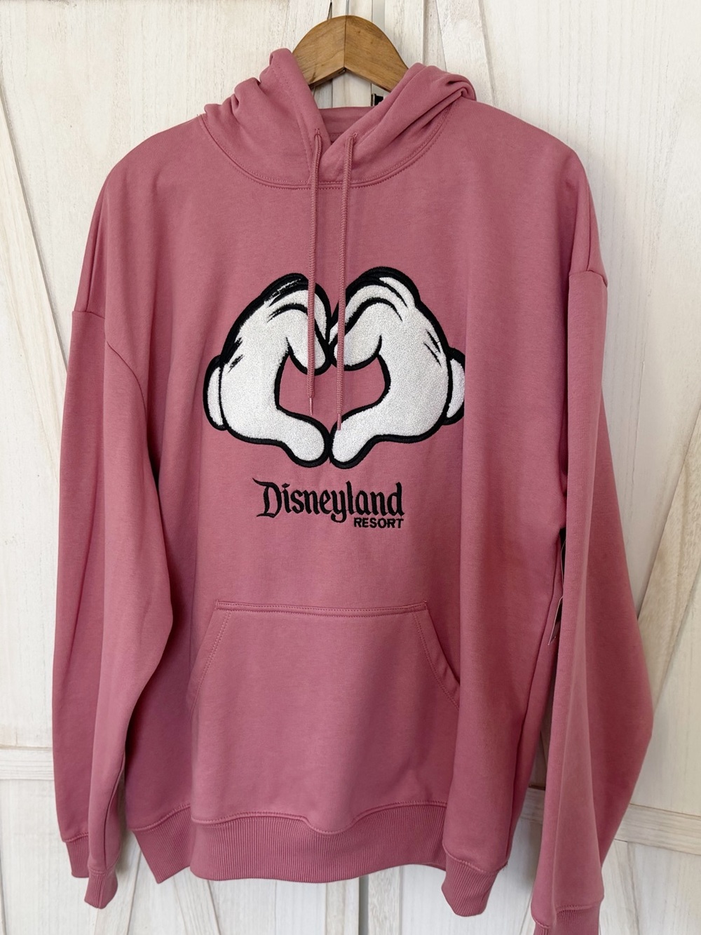 Disneyland Mickey Heart Hands Hoodie - Mauve Pink Hooded Pullover Sweatshirt